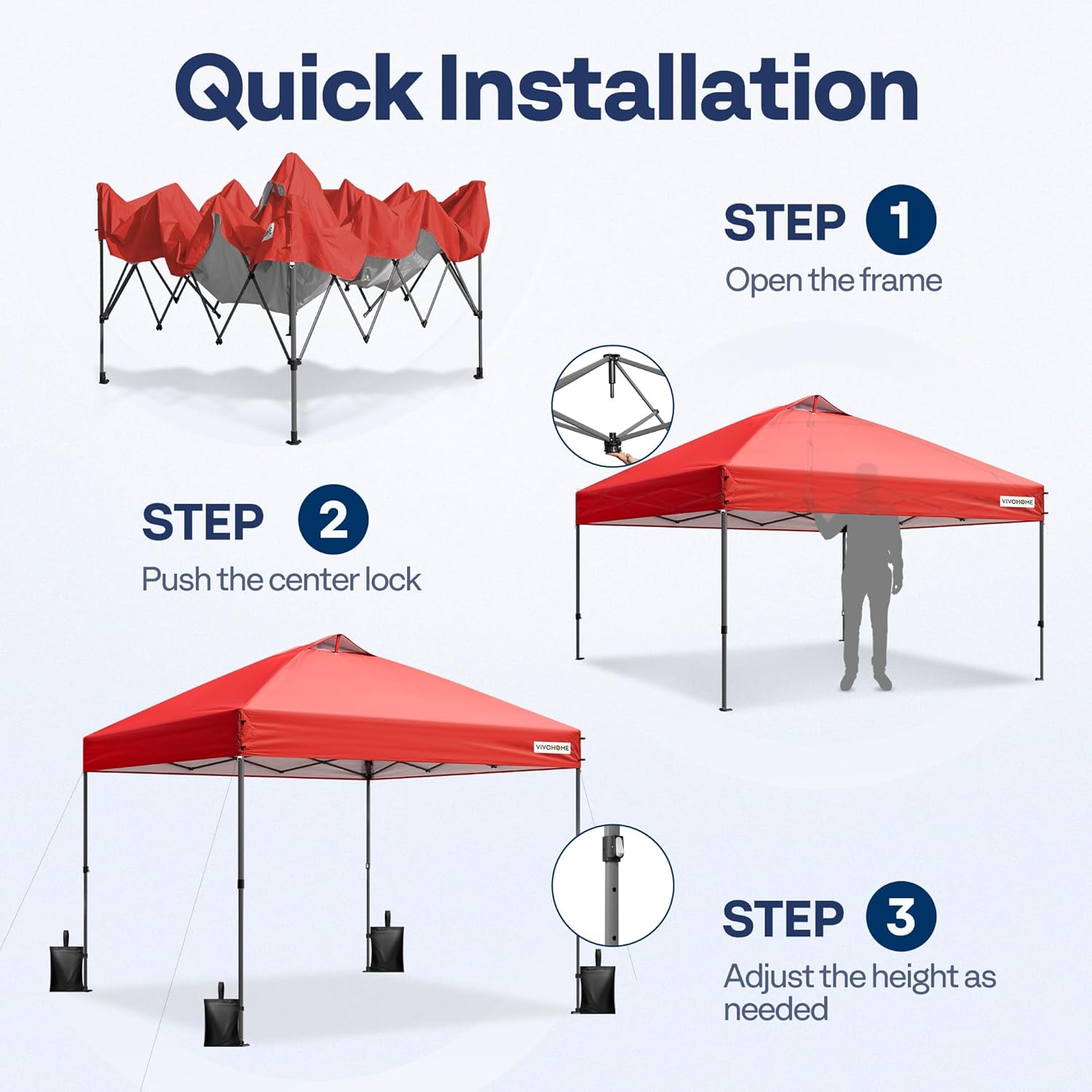 VIVOHOME Canopy Tent 3x3m Outdoor Shelter 2 Tiers Roof with Portable Wheel Carry Bag and 4 Sandbags Pop Up for Patio Garden Backyard