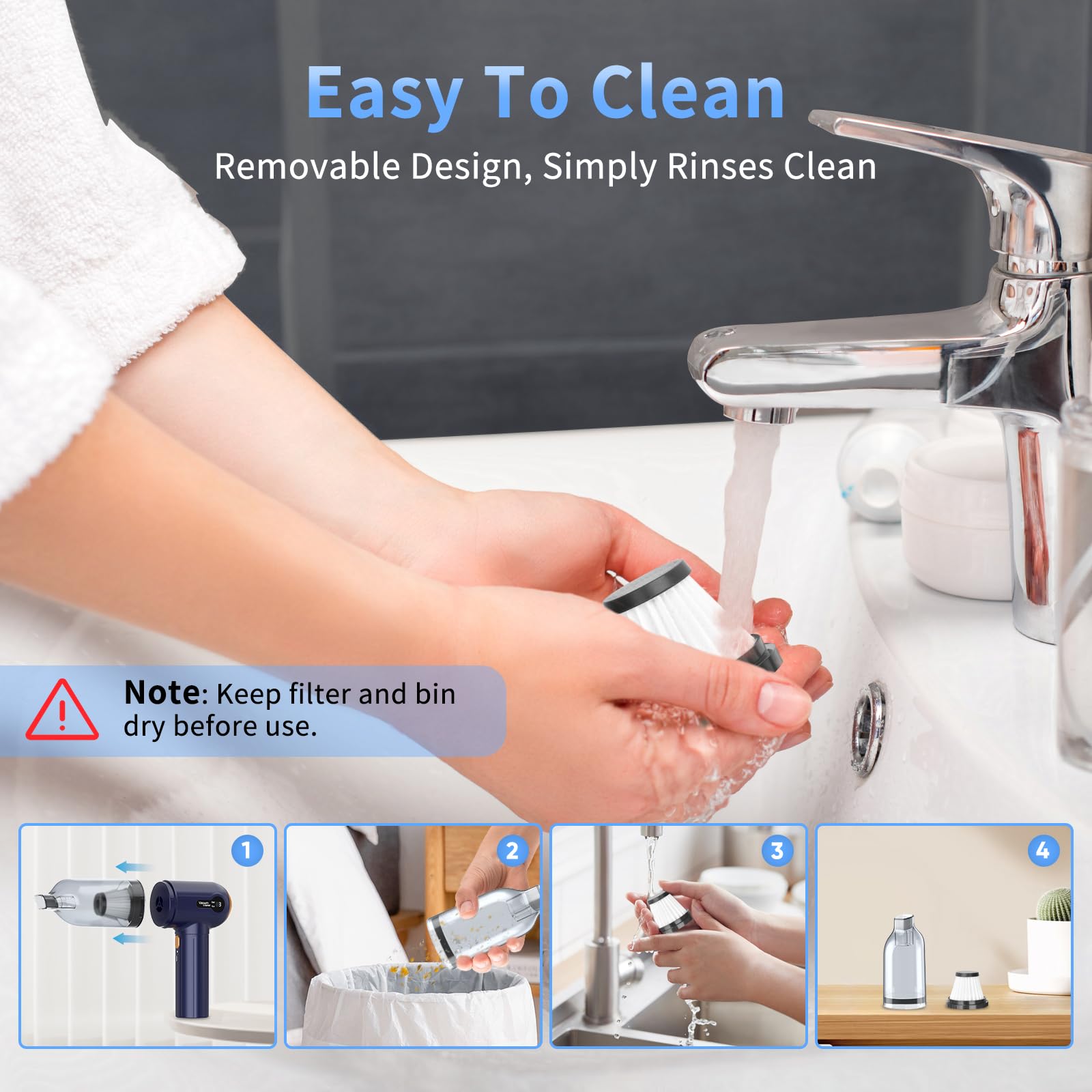 Handheld Car Vacuum Cleaner, 15000Pa Powerful Vacuum Cleaner Cordless, 3 in 1 Lightweight Vacuum & Blower Dust Buster, LED Display, USB Rechargeable Mini Cleaner for Car, Home and Pet Hair Cleaning