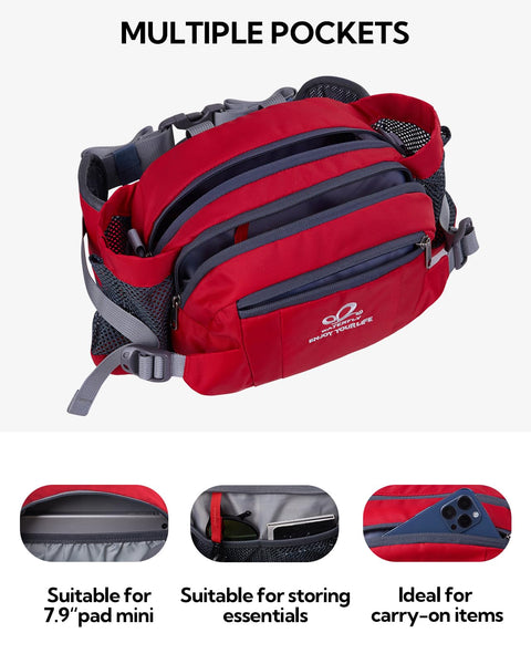 Waterfly Hiking Waist Pack Bum Bag Waist Bag with Bottle Holder Running Bag for Camping Climbing Travel Cycling and Dog Walking
