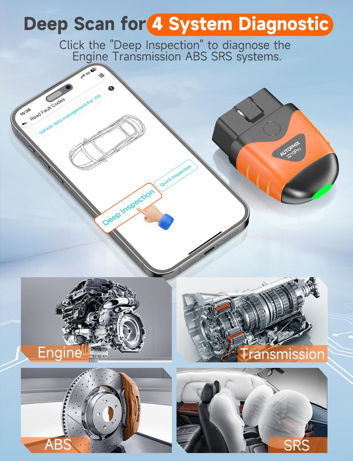 AUTOPHIX Bluetooth OBD2 Scanner, 3210 PRO Car Scan Tool Check Engine ABS SRS Transmission Wireless Code Reader Auto Car Diagnostic Scanner with Battery Test Exclusive APP for iPhone, iPad & Android