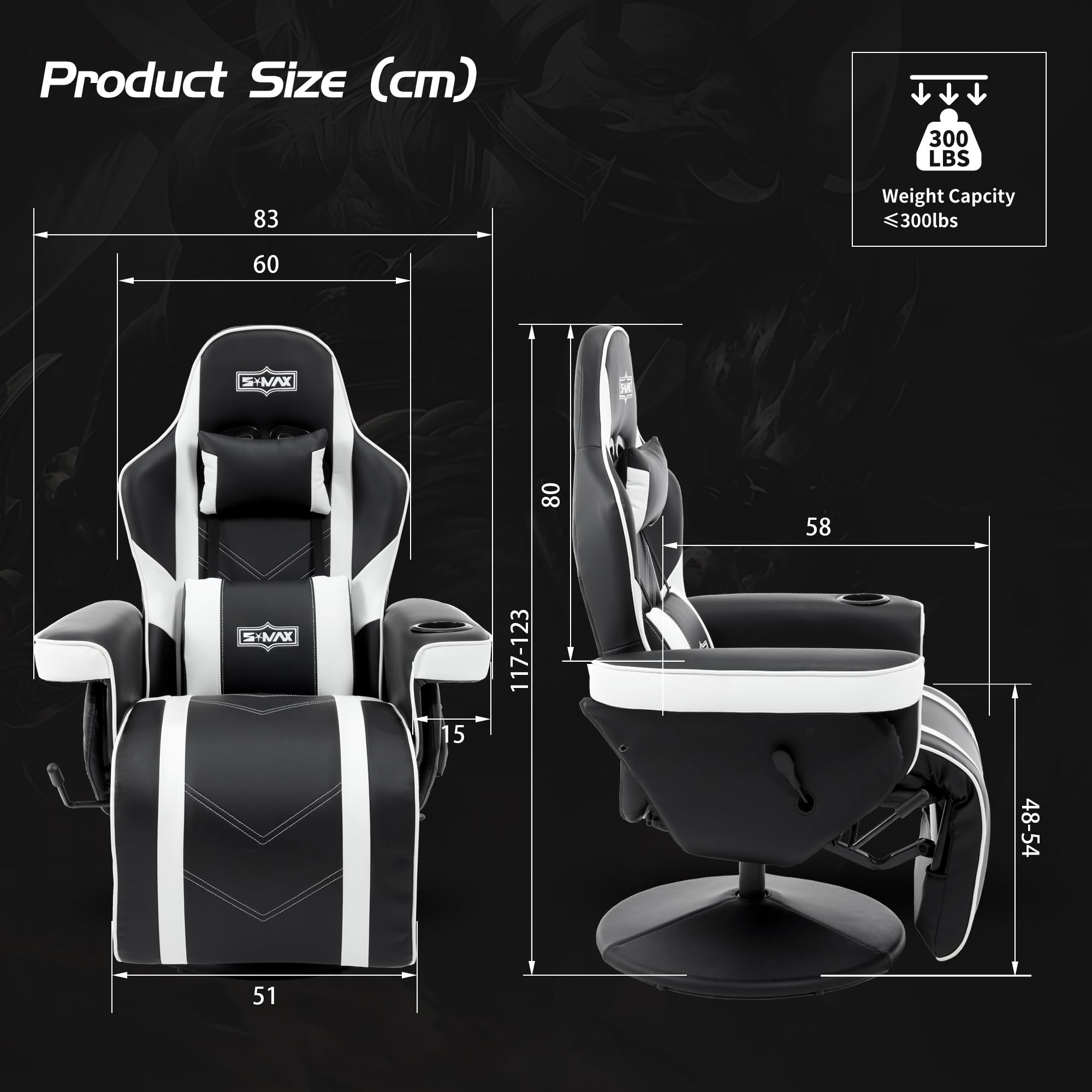 S*MAX Gaming Chair Recliner Height Adjustable Ergonomic Higher Back and Wider Lumbar Support Swivel PU Leather Gaming Chair with Footrest Cup Holder Gamer Chairs for Adults Black X Large