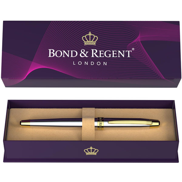 Bond & Regent Gloss Black & 24 Karat Gold - Certified Luxury Grade Rollerball Pen | Nice Gift for Men & Women