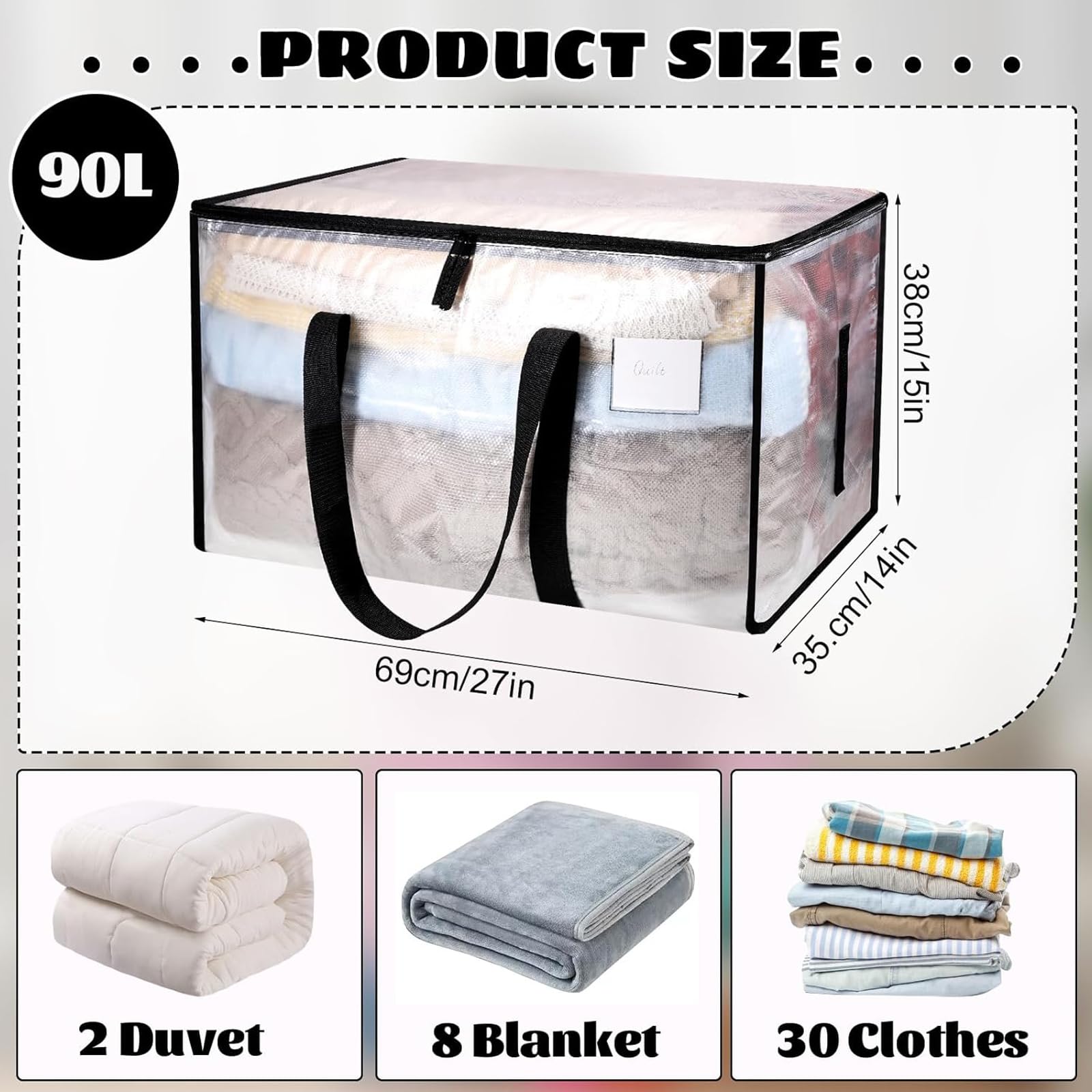 Dntorx 6 Pack Large Clothes Storage Bags with Lids Transparent Moving Bags Heavy Duty Moving Totes for Clothes Bedding Duvet Toys Storage