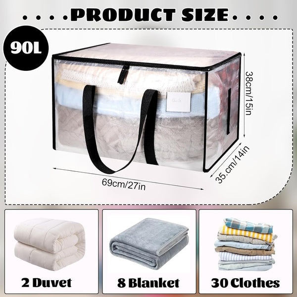 Dntorx 6 Pack Large Clothes Storage Bags with Lids Transparent Moving Bags Heavy Duty Moving Totes for Clothes Bedding Duvet Toys Storage