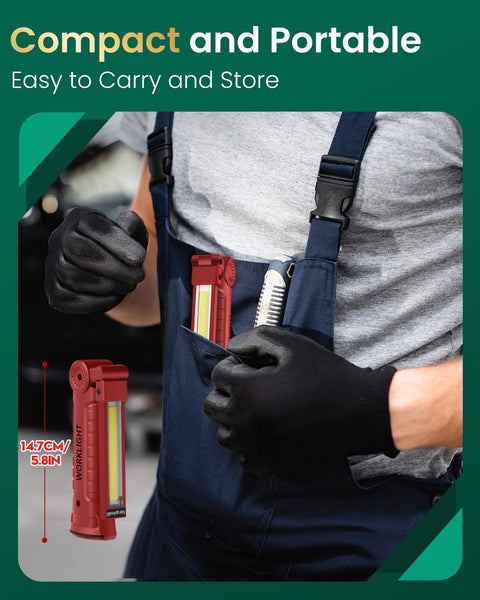 Coquimbo Work Light Christmas Stocking Fillers Gifts for Men Him, LED Torch Rechargeable Inspection Lamp Mechanic Emergency BBQ Light 360° Rotate with Magnetic Base and Hook (2 Pack, Black)