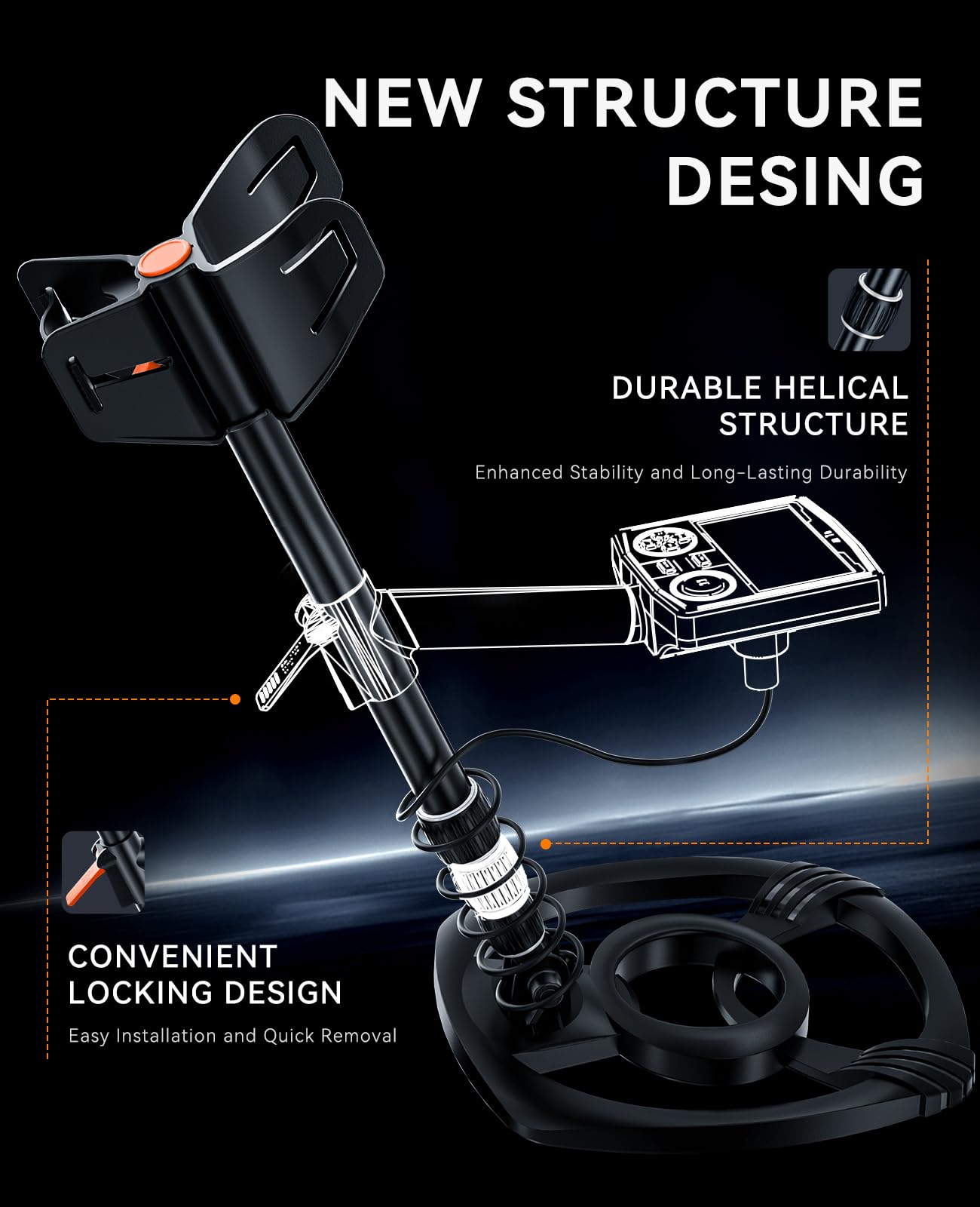 SUNPOW Metal Detector for Adults Professional, High-Tech with DSP Chip and Structure, 3 Pieces Custom, 30cm Waterproof Coil, 2 x LCD Display, 5 Modes, Adjustable Length (50 cm - 150 cm), Stable Spiral
