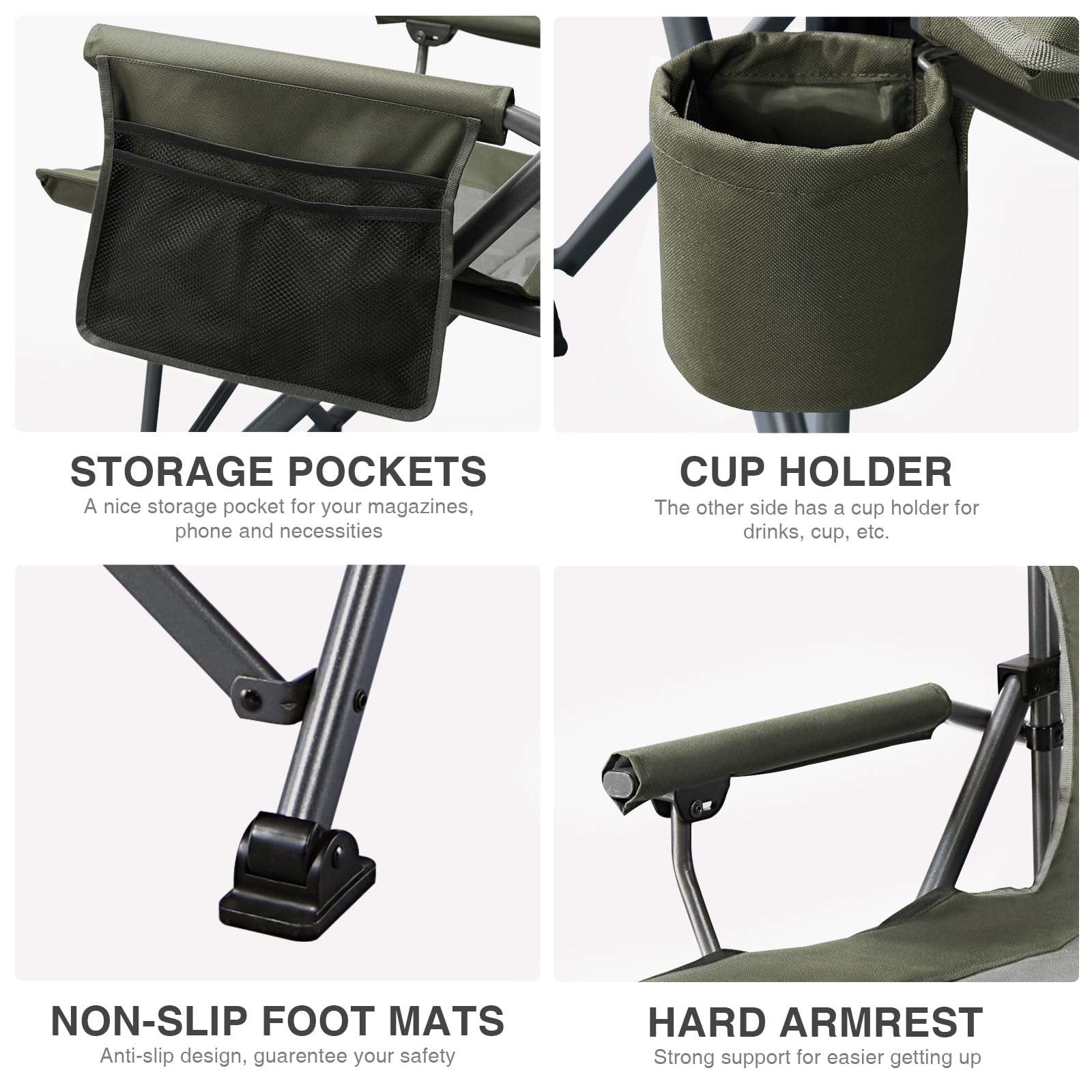 EVER ADVANCED Camping Chair for Adults Oversized 230KG, Folding Chair for Heavy People with Side Pocket, Heavy Duty Extra Wide with Hard Armrest Foldable Garden Fishing Outdoor Fold up