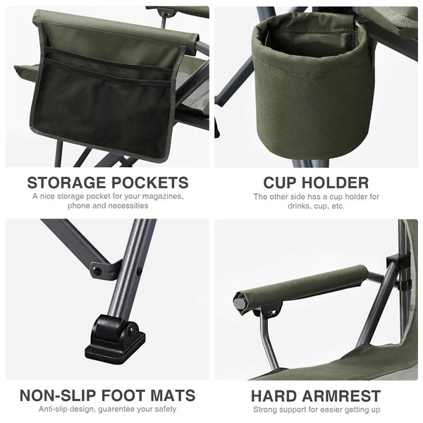 EVER ADVANCED Camping Chair for Adults Oversized 230KG, Folding Chair for Heavy People with Side Pocket, Heavy Duty Extra Wide with Hard Armrest Foldable Garden Fishing Outdoor Fold up