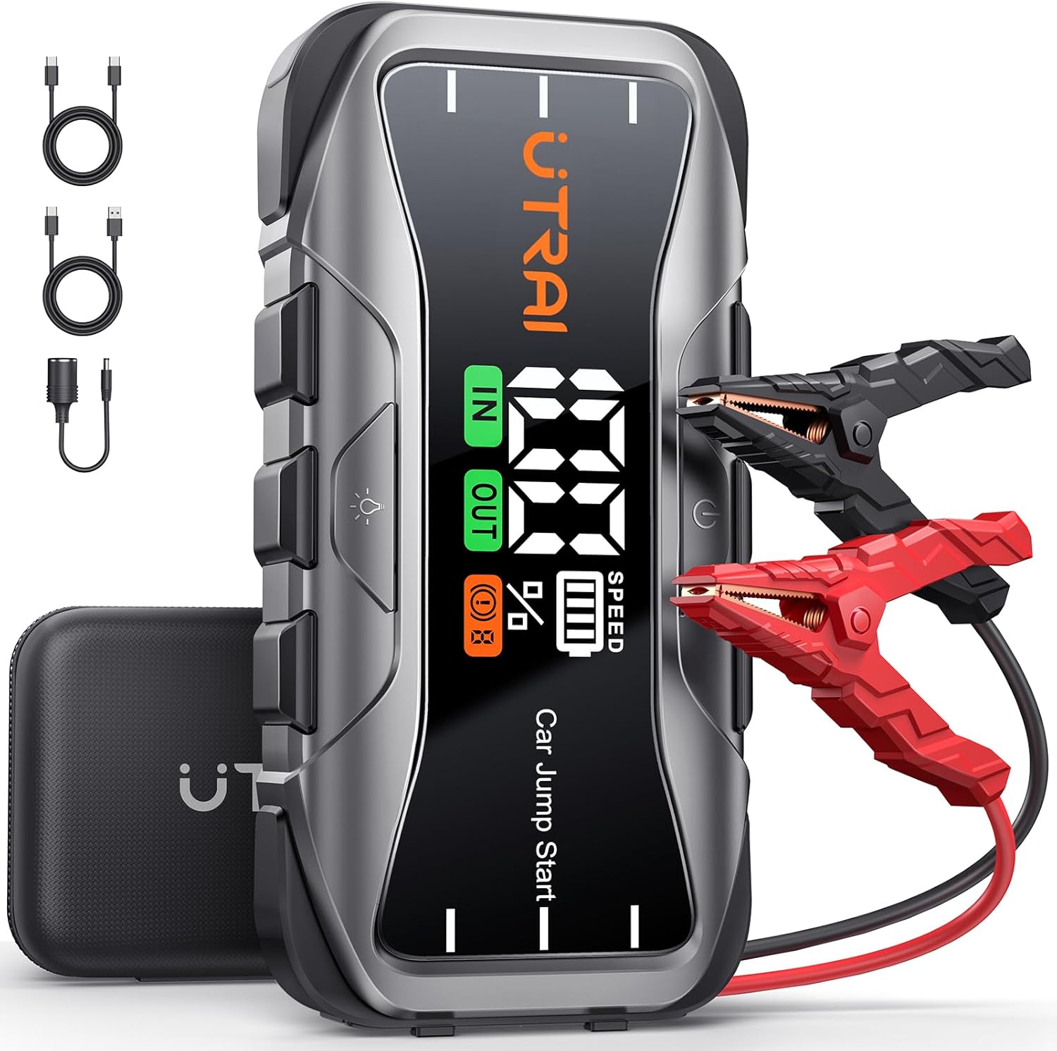Jump Starter Power Pack/Bank with PD65W/4 Modes of light, DC OUT160W/QC3.0,UTRAI 6000A 27000mAh 12V Car Battery Booster Jump Starter with Jump Leads(all Gas/12L Diesel) Portable Powerbank Charger