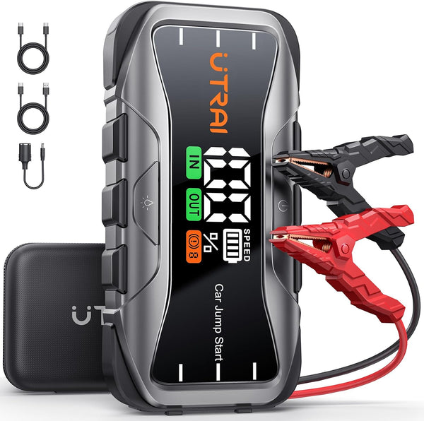 Jump Starter Power Pack/Bank with PD65W/4 Modes of light, DC OUT160W/QC3.0,UTRAI 6000A 27000mAh 12V Car Battery Booster Jump Starter with Jump Leads(all Gas/12L Diesel) Portable Powerbank Charger