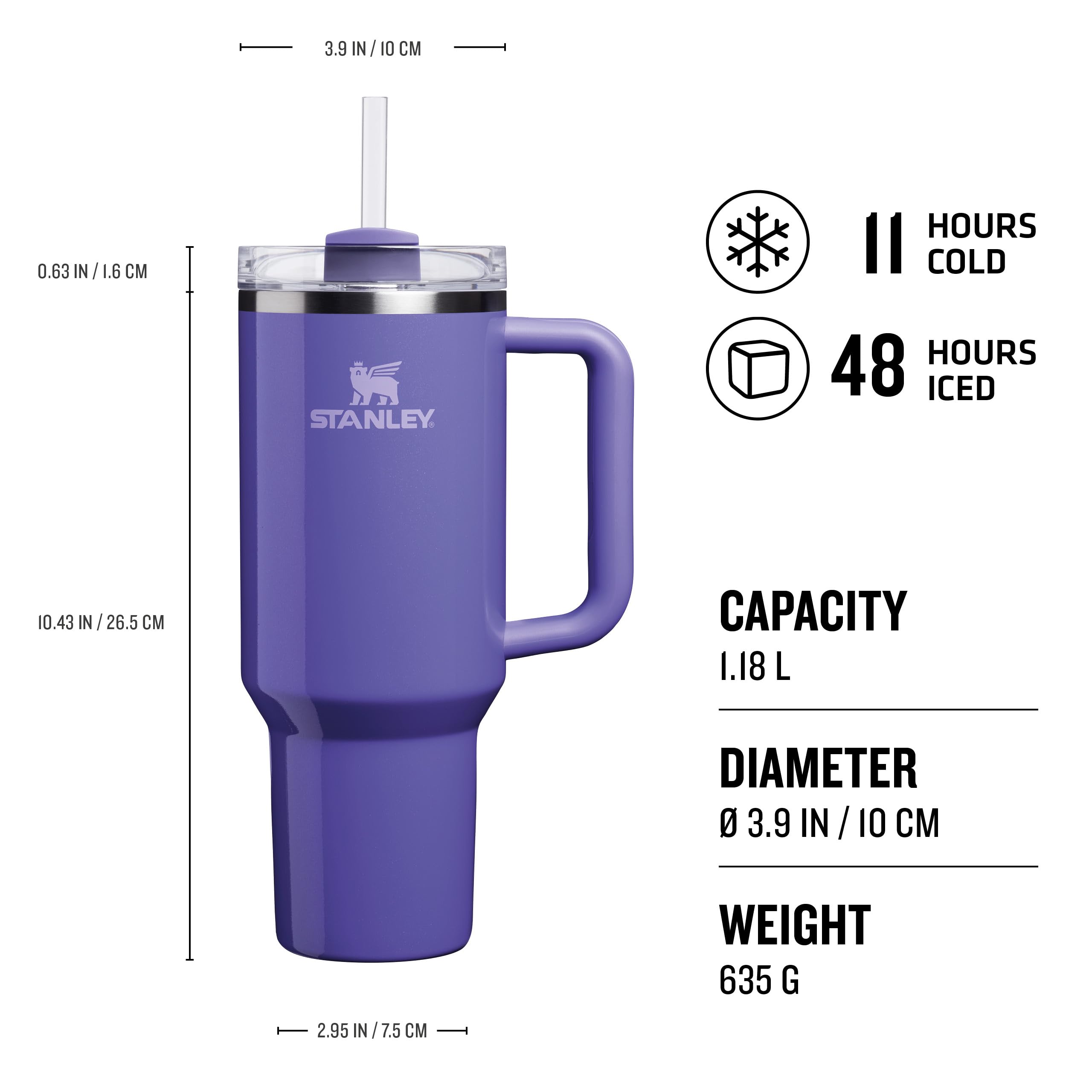 STANLEY Quencher H2.0 Flowstate Tumbler 1.2L - Cold for 11 Hours - Iced for 48 Hours - Metal Water Bottle with Straw, Handle and Lid - Dishwasher Safe - Travel Mug for Cold Drinks