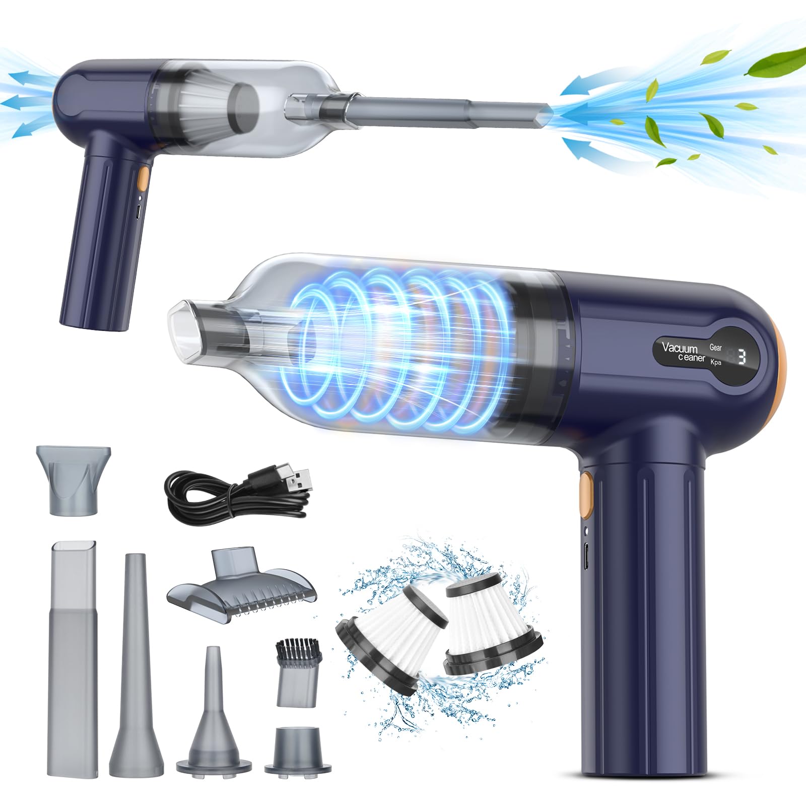 Handheld Car Vacuum Cleaner, 15000Pa Powerful Vacuum Cleaner Cordless, 3 in 1 Lightweight Vacuum & Blower Dust Buster, LED Display, USB Rechargeable Mini Cleaner for Car, Home and Pet Hair Cleaning