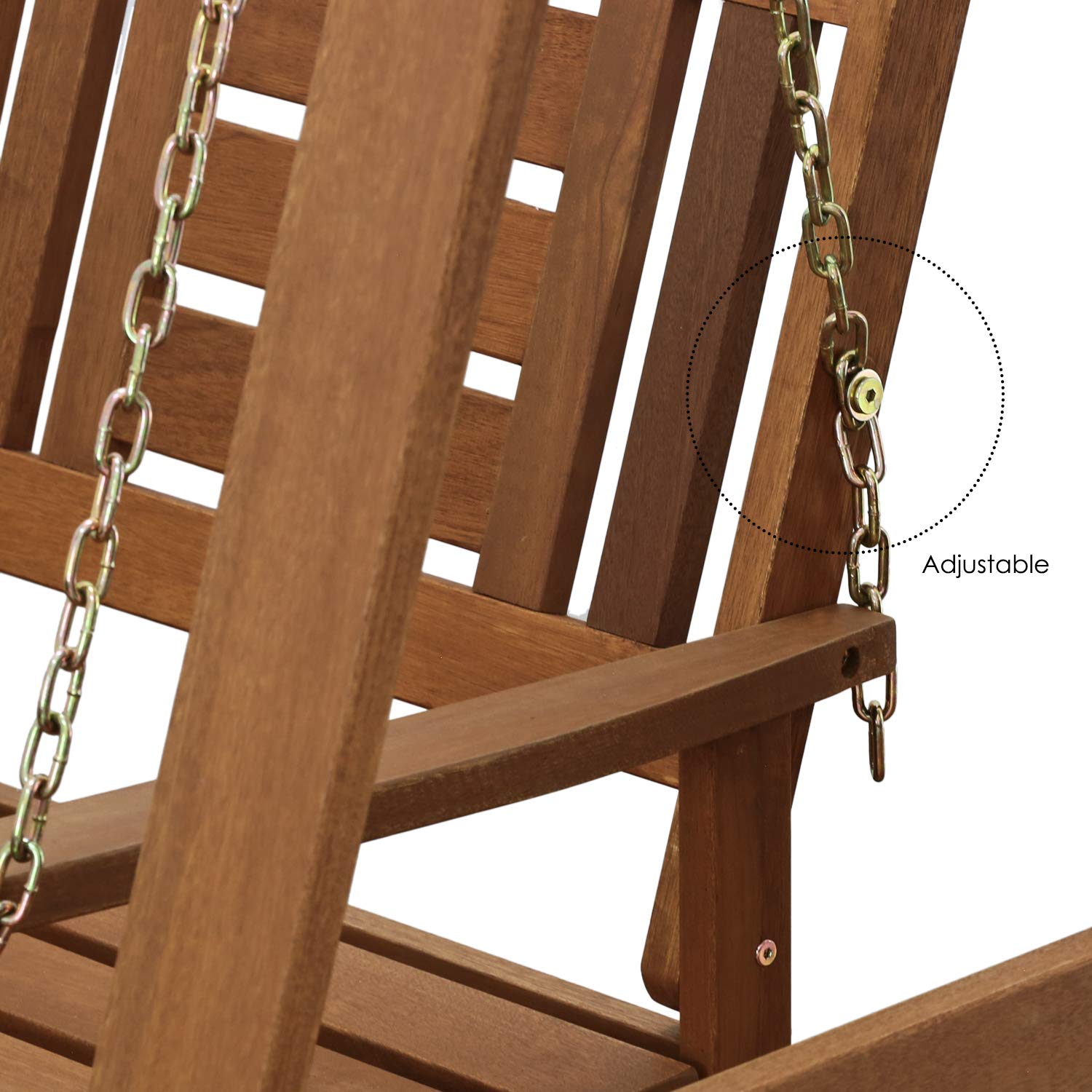 Furinno Tioman Hardwood Hanging Porch Swing with Stand in Teak Oil, Natural