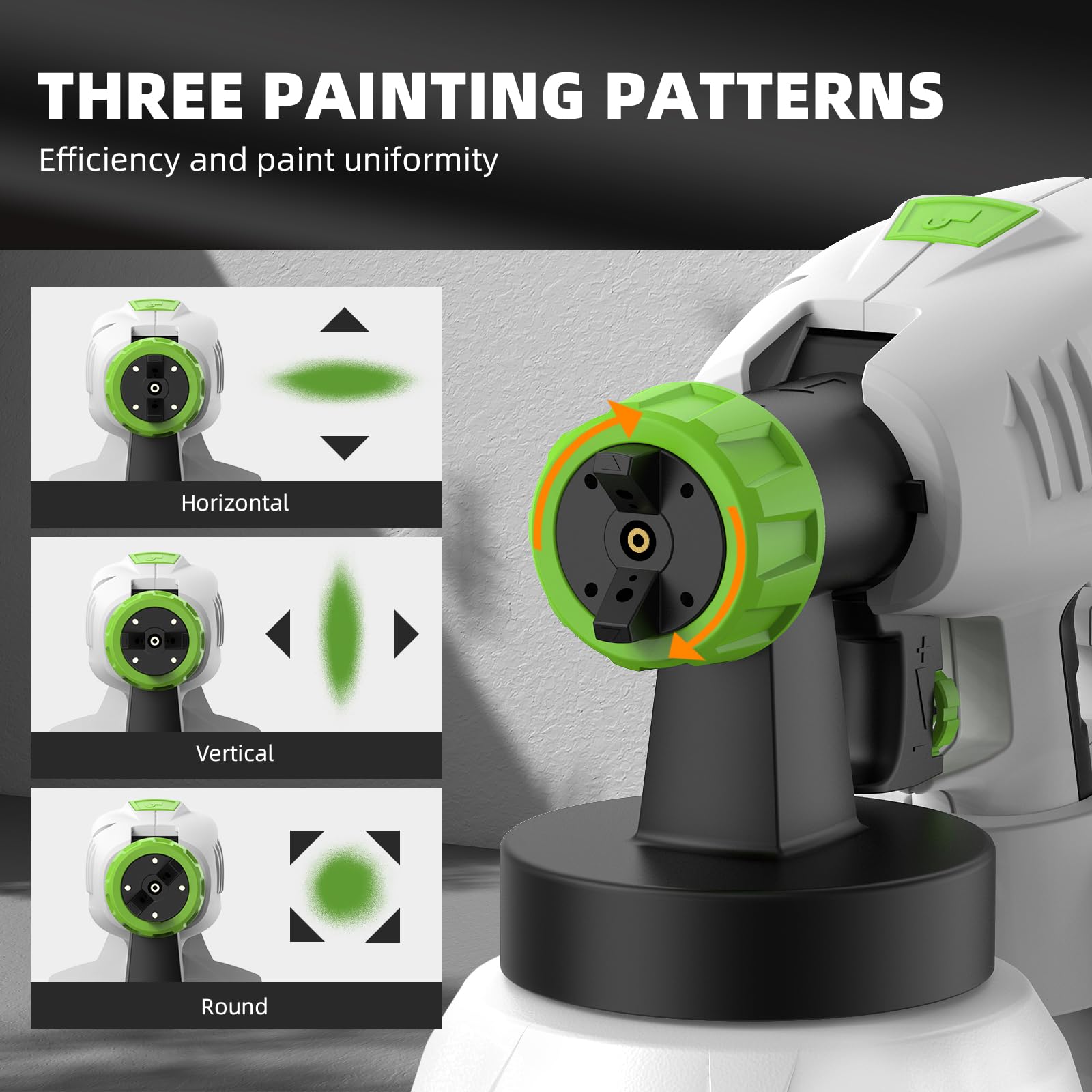 Fence Paint Sprayer 800W, Huepar Tools Electric HVLP Paint Spray Gun, 4 Nozzles, 9.84ft Hose, 3 Patterns, Adjustable Spray, 1300ML Detachable Container, Electric Spray Gun for Indoor & Outdoor