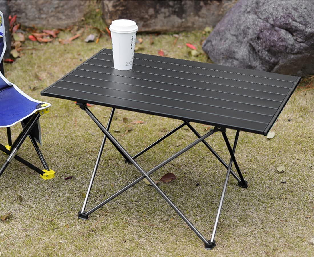 Portable Camping Table, Roll Top Aluminum Folding Lightweight Camping Table with Carry Bag for Picnic, Beach, Fishing, BBQ, Hiking, Fishing (Size L)