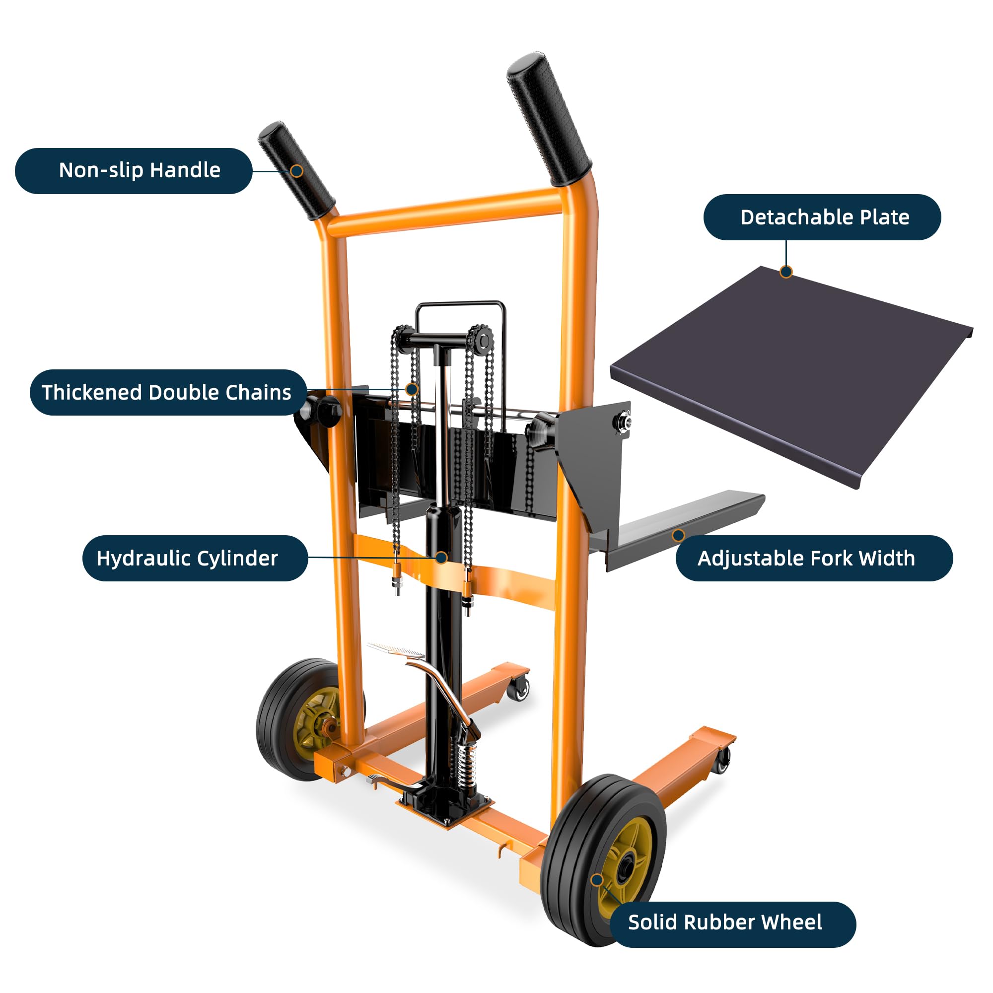 Foldable Hydraulic Material Lifting Winch Stacker with Rotating Wheels, 200 kg Pallet Stacker with 100 cm Lifting Height, Truck Dolly, Pallet Lifter Table Trolley, Steel Platform Board x 1