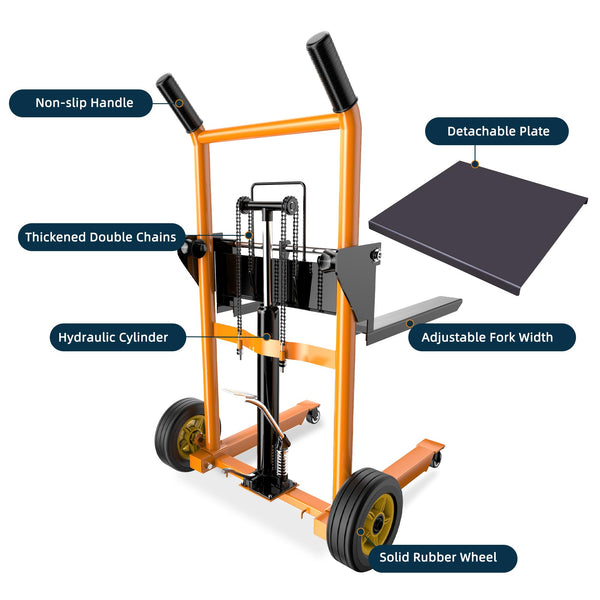 Foldable Hydraulic Material Lifting Winch Stacker with Rotating Wheels, 200 kg Pallet Stacker with 100 cm Lifting Height, Truck Dolly, Pallet Lifter Table Trolley, Steel Platform Board x 1