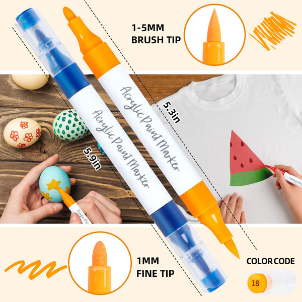 120 Colours Numbered Acrylic Paint Pens with Free App, Dual Tip Acrylic Paint Markers with Brush Tip and Fine Tip for Adults, Kids, Eggs, Wood, Rock,