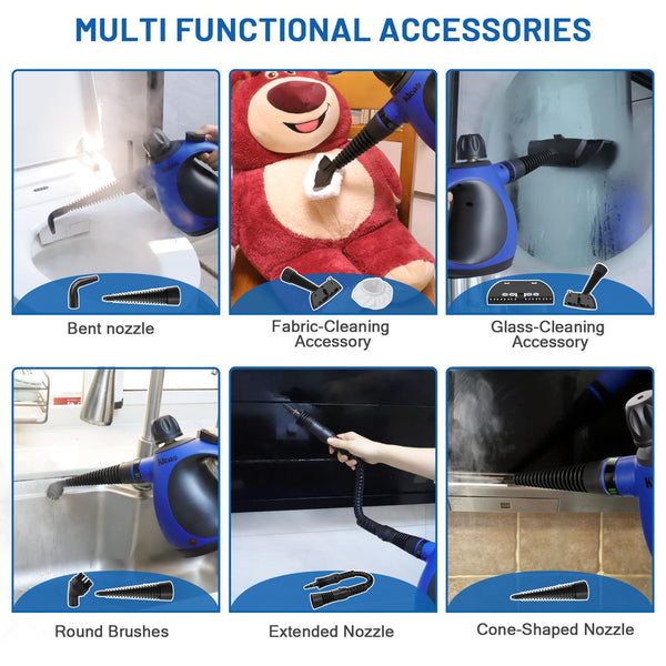 Klona Portable Steam Cleaner, Hand Held steamers for cleaning house, Home Multi Purpose - 10-Piece Accessory Kit for Sofa, Carpets, Upholstery