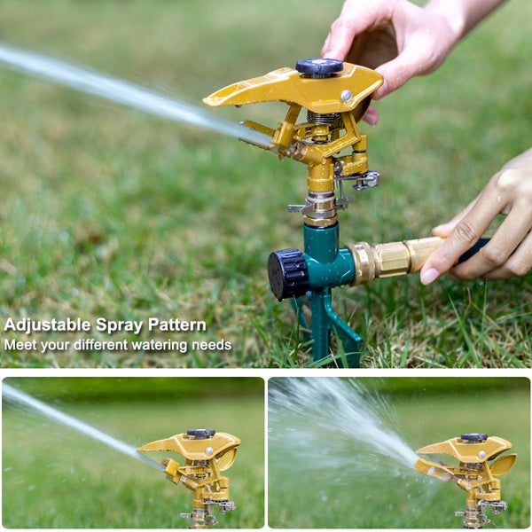FANHAO Heavy Duty Pulsating Lawn Sprinkler on Spike Base, 100% Metal Impact Sprinkler with Adjustable Spray Pattern for Lawn Yard Irrigation, 360
