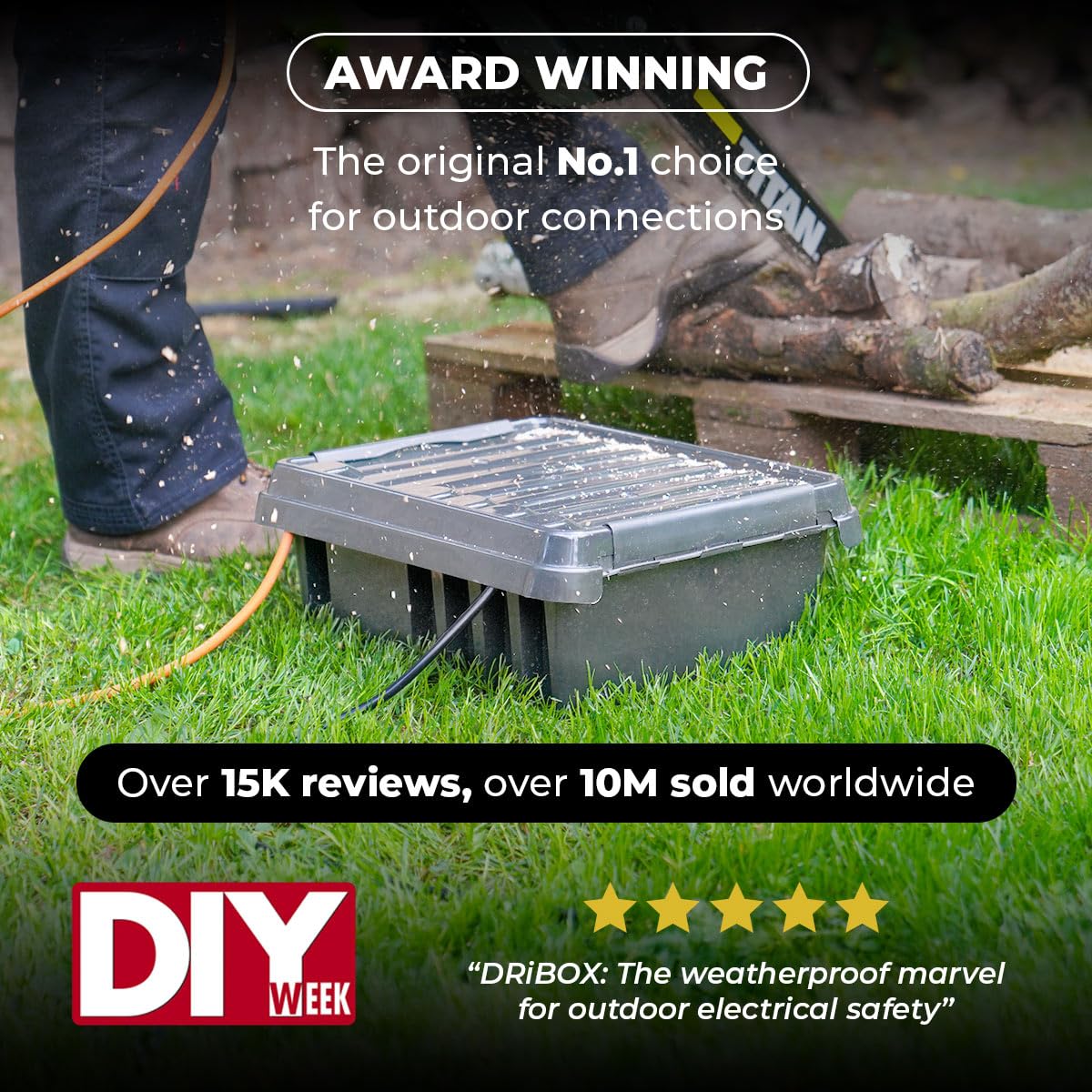 DRiBOX – Large IP55 Weatherproof Outdoor Electrical Connection Box 40 x 31 x 14.5cm – Power Cord Enclosure for Christmas Lights, Timers, Extension Cables, Leads, Reels, Transformers (Large, Black)