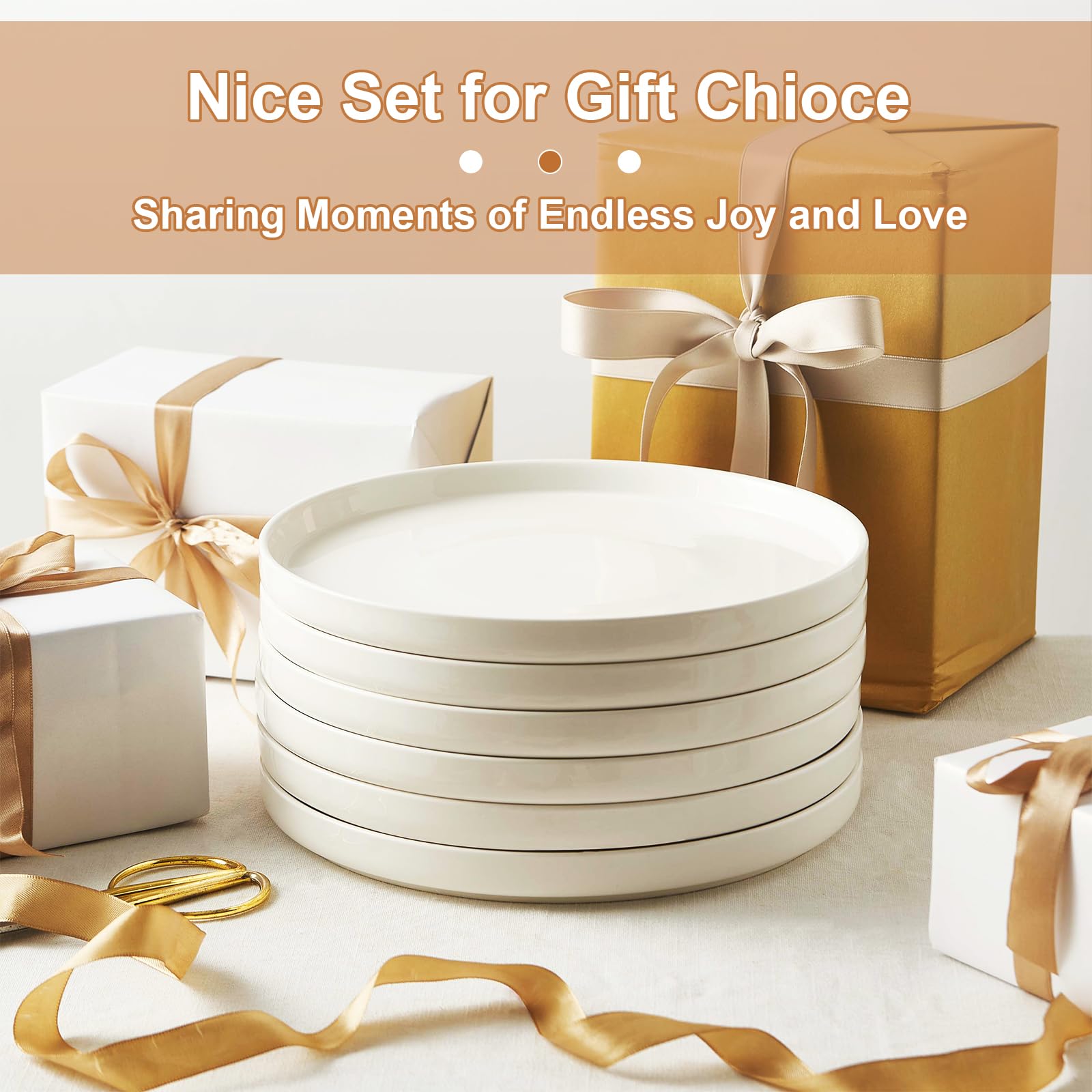 Jassceram 8.5 Inch Small Dinner Plates Set of 6, Ceramic Flat Plates for Salad, Dessert and Appetizer - Microwave, Oven and Dishwasher Safe, Scratch