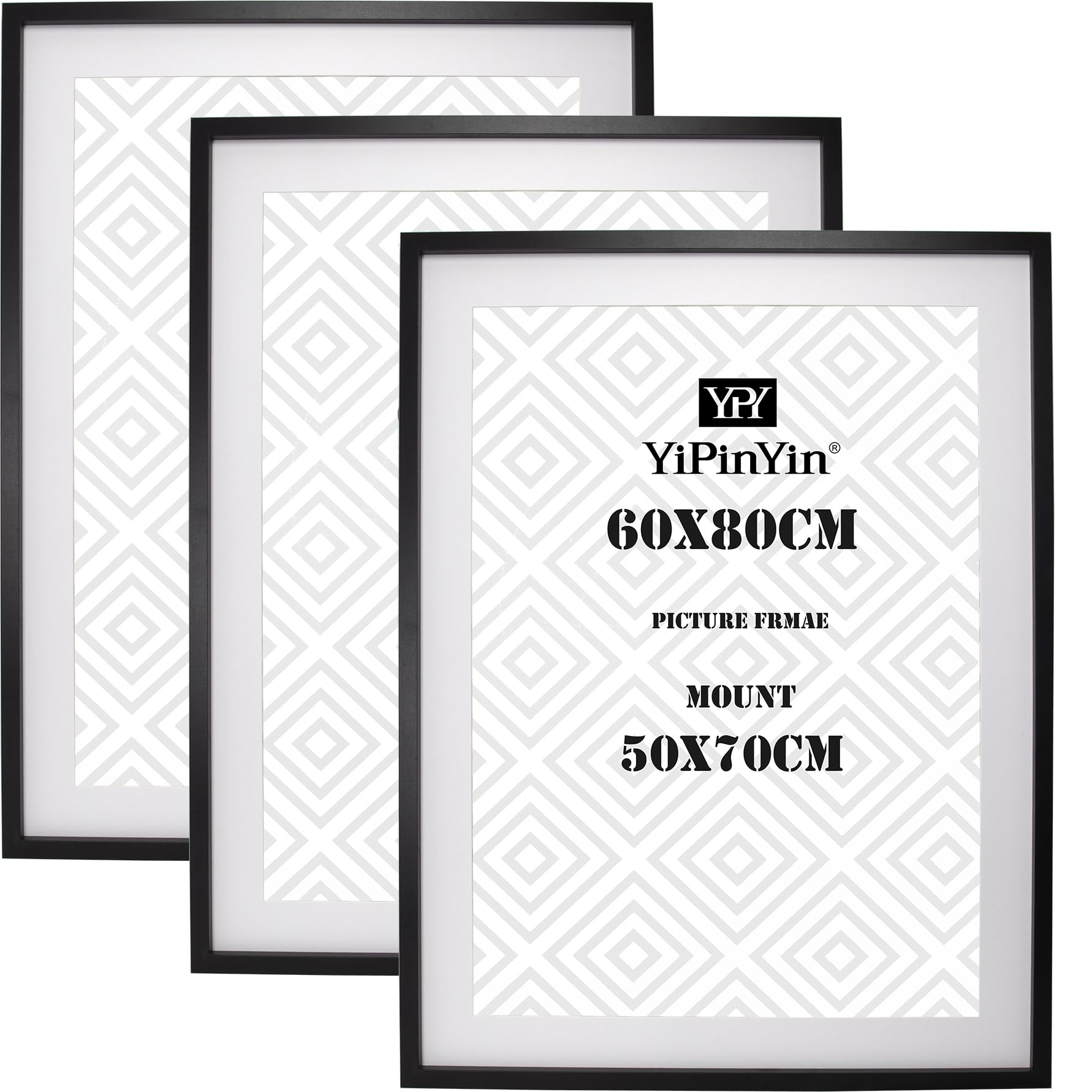 Black 50x70cm Boxed Picture Frames Set of 3 with Mounts for 40x60cm, 70x50cm poster frame with Acid Free mount for 40x60cm photo (Black 3Pack)