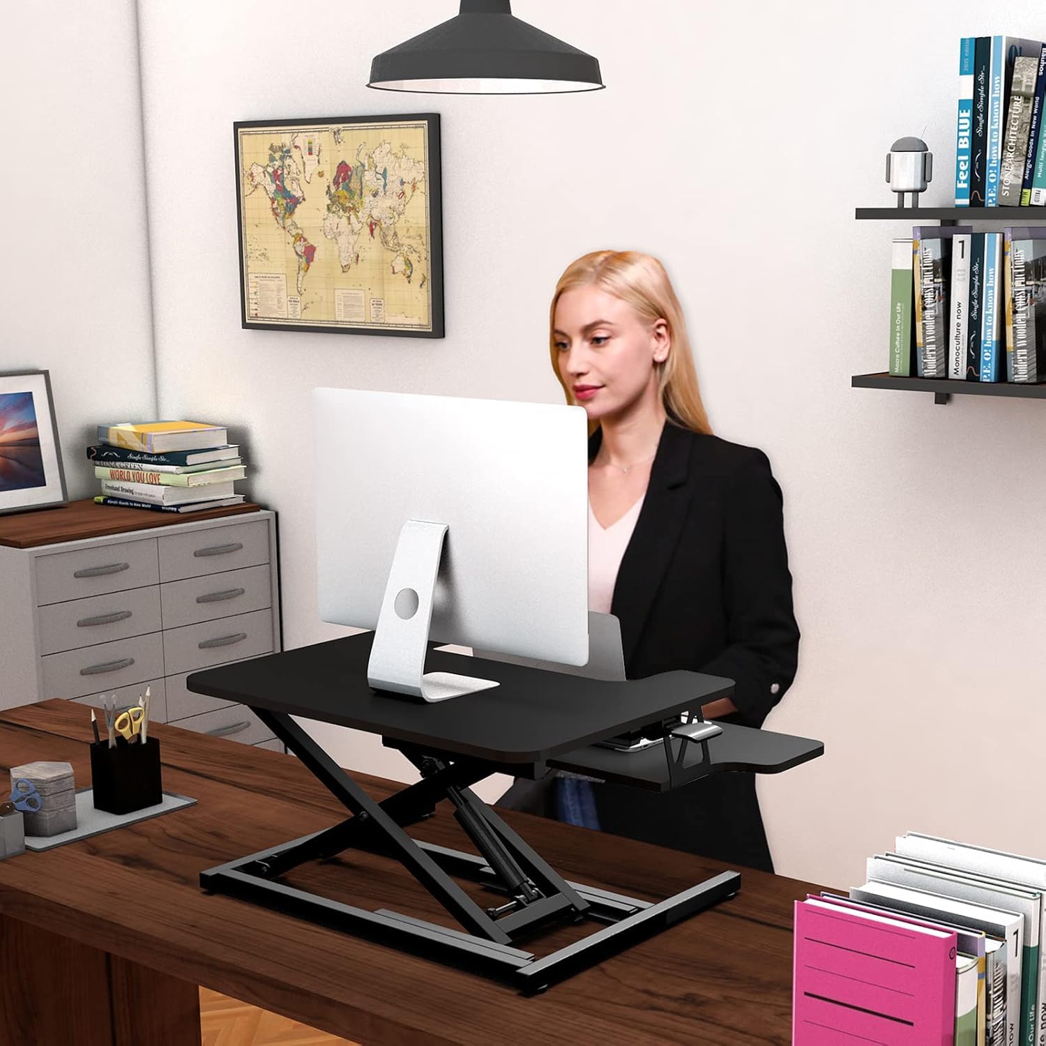 ERGOMAKER Standing Desk Converter, 36"/91cm Wide Height Adjustable Quick Sit to Stand Up Desk Riser for Dual Monitor