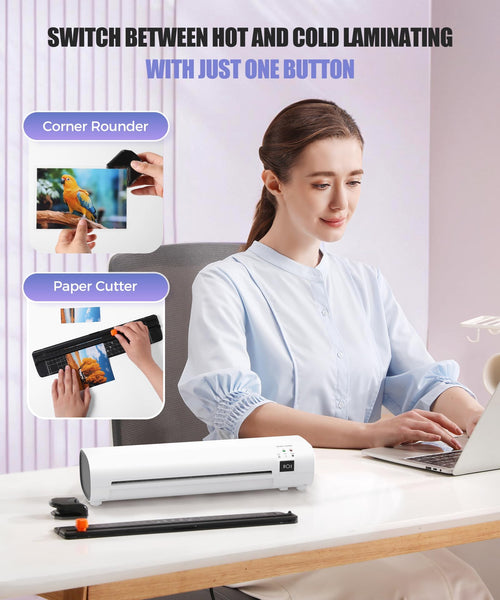 A4 Laminator Machine with 40 Laminating Pouches, Paper Trimmer, Corner Rounder, Thermal Laminator Hot and Cold Modus ABS Jam Release 80-125Micron 280mm/min for Home Office School Studio Bar