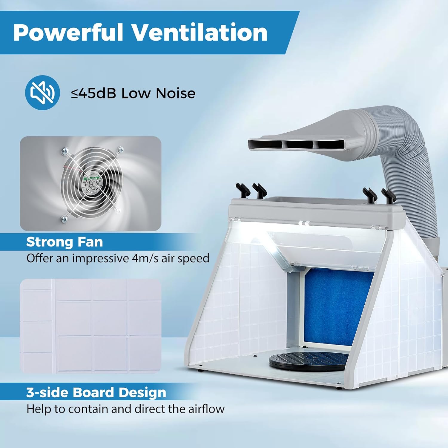 COSTWAY Portable Airbrush Spray Booth, Paint Spray Booth Kit with 3 LED Lights, 19cm Turntable, Spray Gun Holders & Extension Hose, Spray Booth Filter and Extractor Set for Painting Arts Models Crafts
