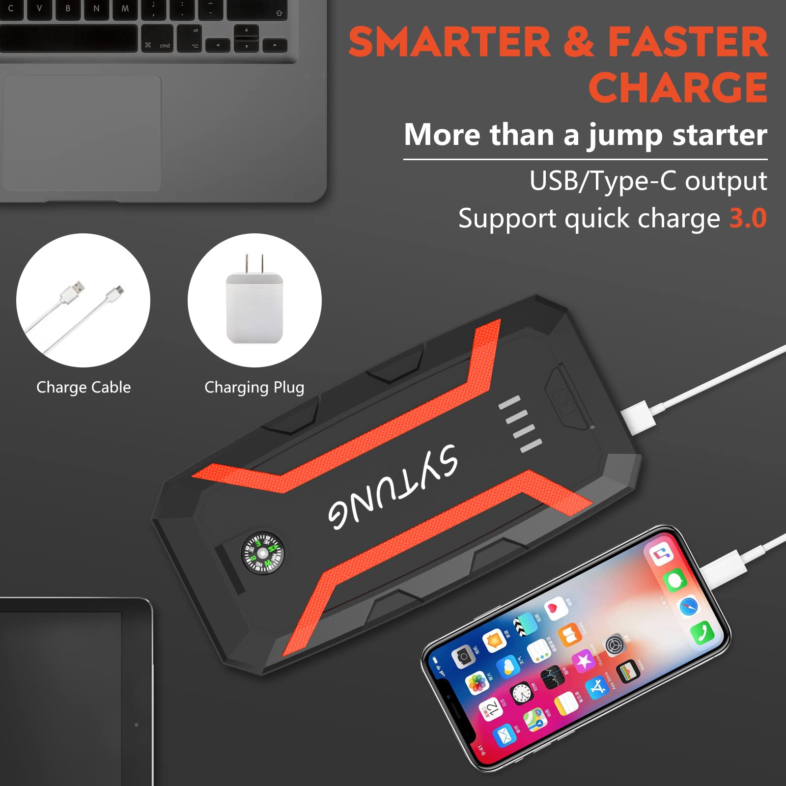 SYTUNG Car Battery Booster Jump Starter Power Pack, 12V Auto Battery Booster Pack, 2000A Peak 20000mAh Portable Power Bank Charger (Up to 6.0L Gas or 3.0L Diesel Engine)