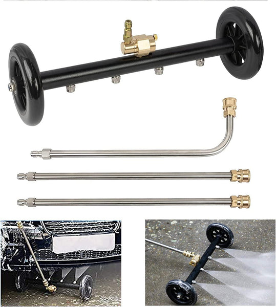 Dual-Function Undercarriage Cleaner,Surface Cleaner for Pressure Washer, 16 Inch, Underbody Car Wash Water Broom with 3 Pieces Extension Wand, 4000