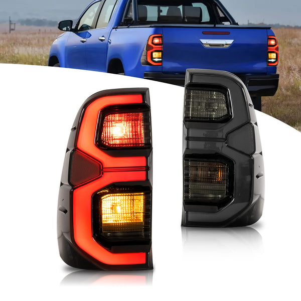 VLAND LED Rear Lights compatible with Hilux Vigo Revo Pickup 2015-2020 [Not fit a Tonka], w/Amber Sequential indicator, Driver & Passenger Side - Red