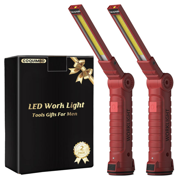 Coquimbo Work Light Christmas Stocking Fillers Gifts for Men Him, LED Torch Rechargeable Inspection Lamp Mechanic Emergency BBQ Light 360° Rotate with Magnetic Base and Hook (2 Pack, Black)