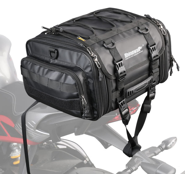 Rhinowalk Motor Pannier Bag Motorcycle Seat Bag Waterproof Travel Luggage Expandable19-26L, Black (MT4026)