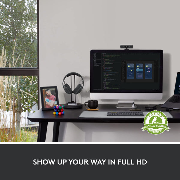 Logitech Brio 500 Full HD Webcam with Auto Light Correction, show Mode, Dual Noise Reduction Mics, Webcam Privacy Cover, Works with Microsoft Teams, Google Meet, Zoom, USB-C Cable, Streaming - White