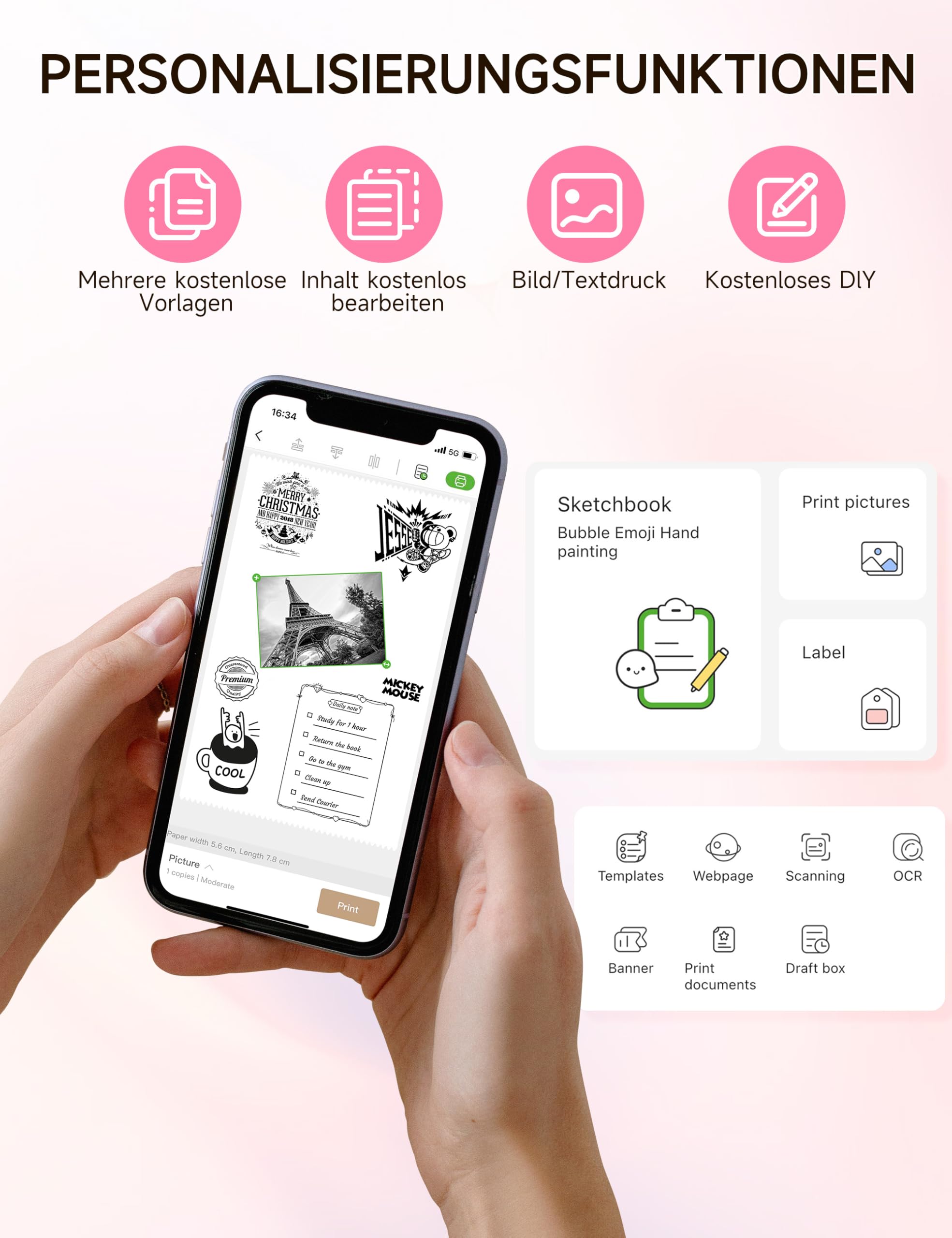 iDPRT Mini Portable Sticker Thermal Printer for Study Notes Pictures DIY Labels, Study Notes, Photos