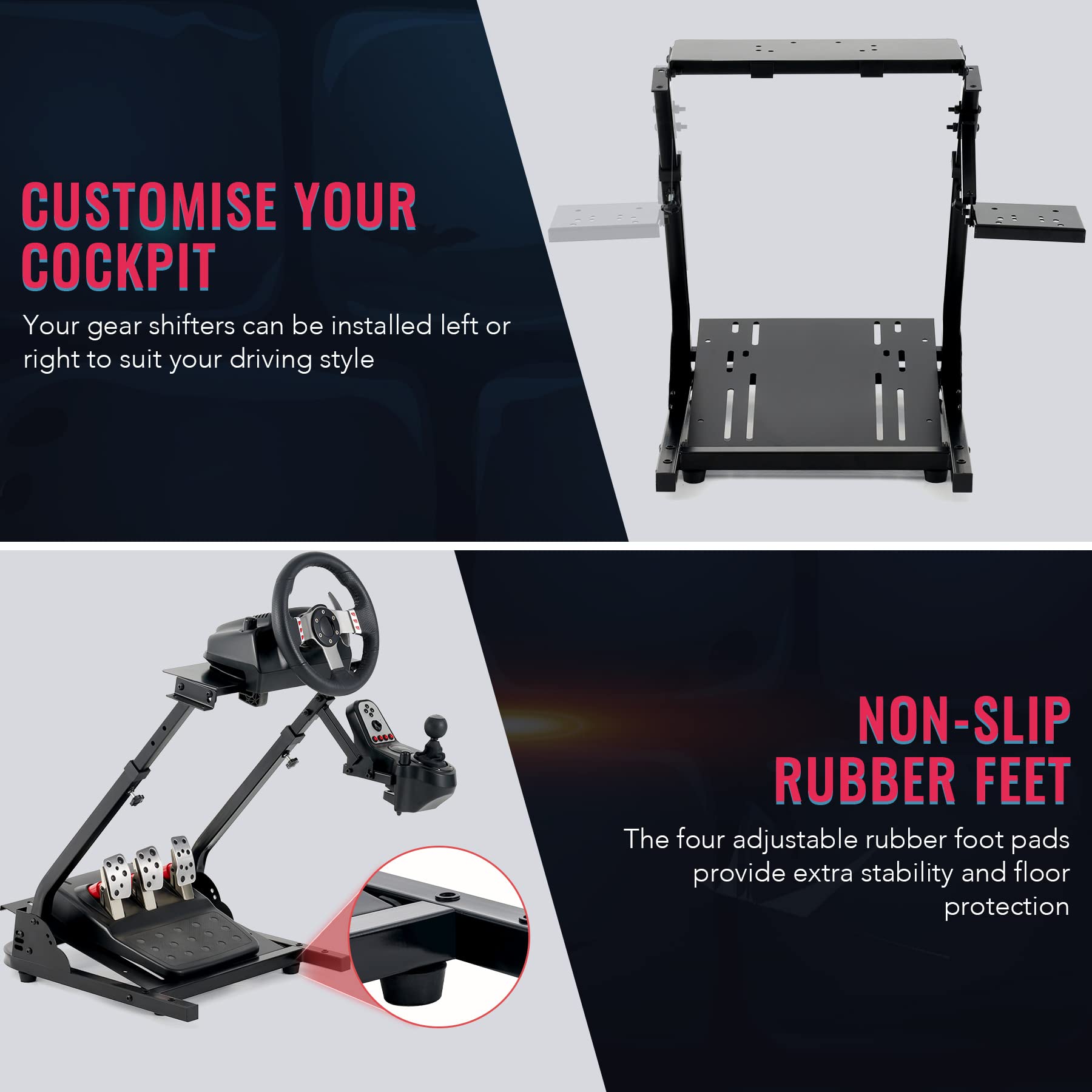 CO-Z Steering Wheel Stand, Height Adjustable Racing Wheel Stand with LED Light Strip, Foldable Gaming Simulator Cockpit Compatible with Logitech G920 G27 G25 G29 Thrustmaster T80 T150 TX F430