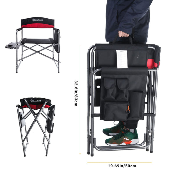 KingCamp Folding Camping Chairs for Adluts Heavy Duty Directors Chair with Cooler Bag and Side Table Support up to 150KG