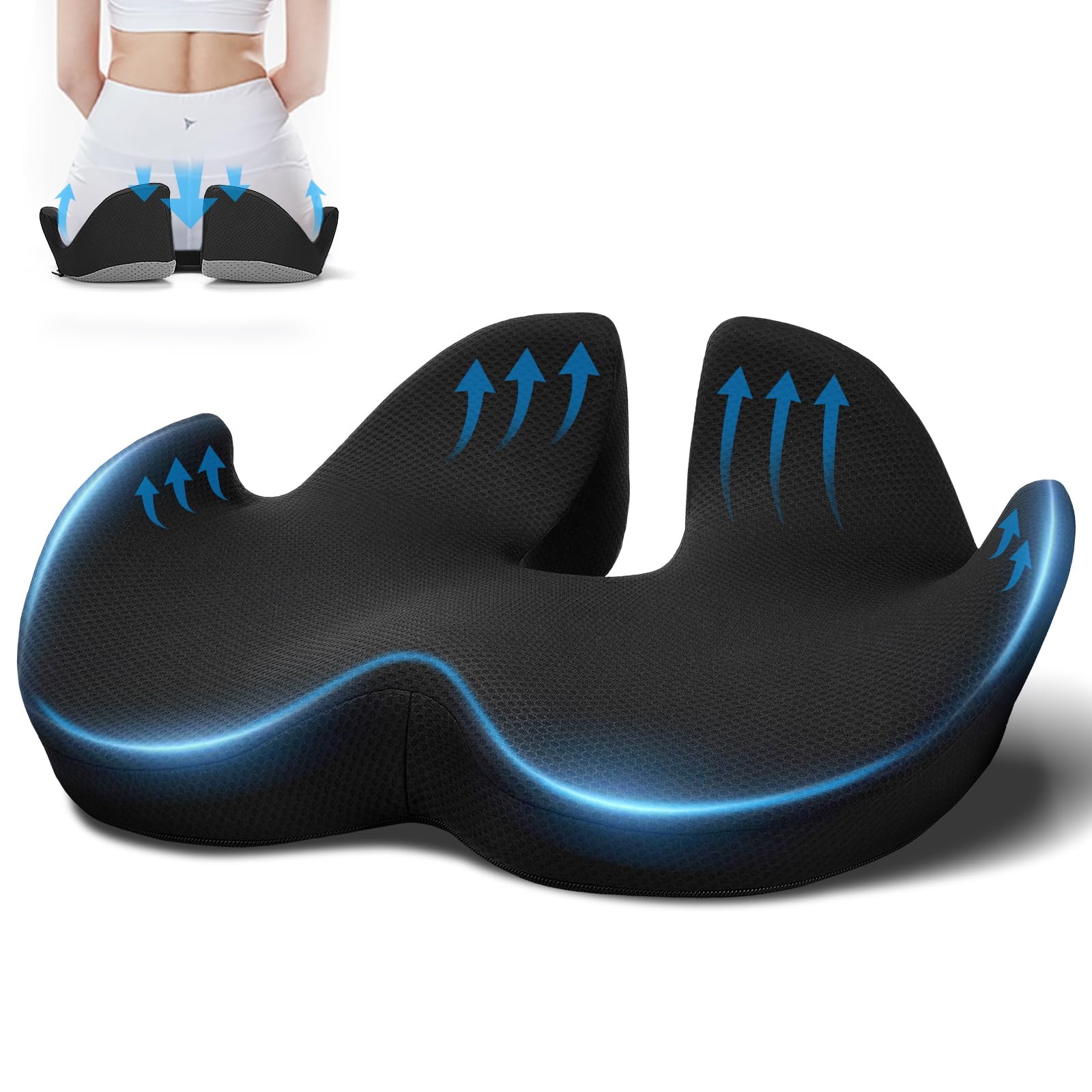 Ajiteogy Seat Cushion,Memory Foam Coccyx Cushion Pressure Relief for Hip, Tailbone, Coccyx, Sciatica,Ergonomic Seat Cushion for Office Chair,