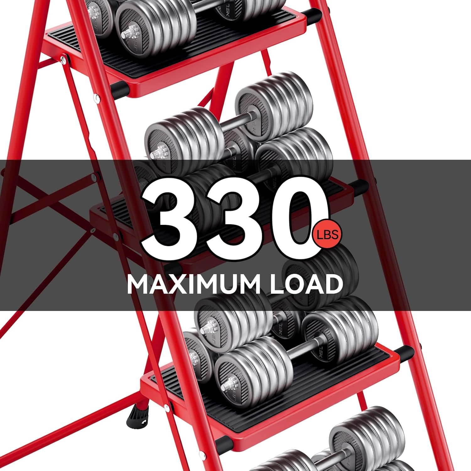 KINGRACK Folding 3-Step Ladder with Non-Slip Pedals, Sturdy Steel, Lightweight & Portable, Red