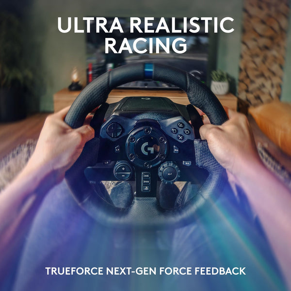 Logitech G G923 Racing Wheel and Pedals, TRUEFORCE up to 1000 Hz Force Feedback, Responsive Driving Design, Dual Clutch Launch Control, Genuine Leather Wheel Cover, for PS5, PS4, PC, Mac - Black