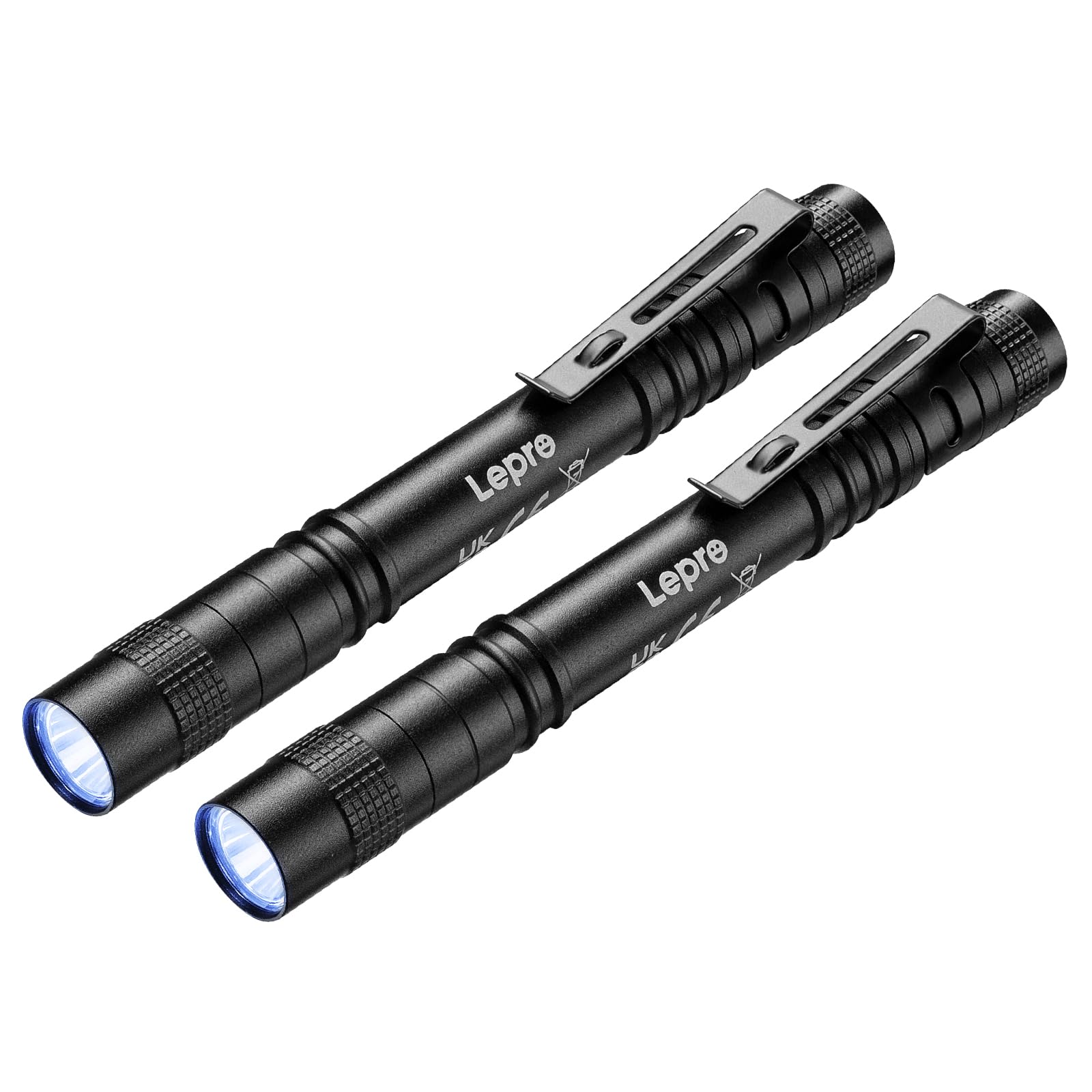 Lepro UV Torch Light, 365nm Ultraviolet Flashlight, Lightweight Pen Torch with Clip, High UV Purity, Small Ultraviolet Light, Blacklight Detector for Pet Urine, Stain, Bed Bugs, and More, 2 Packs