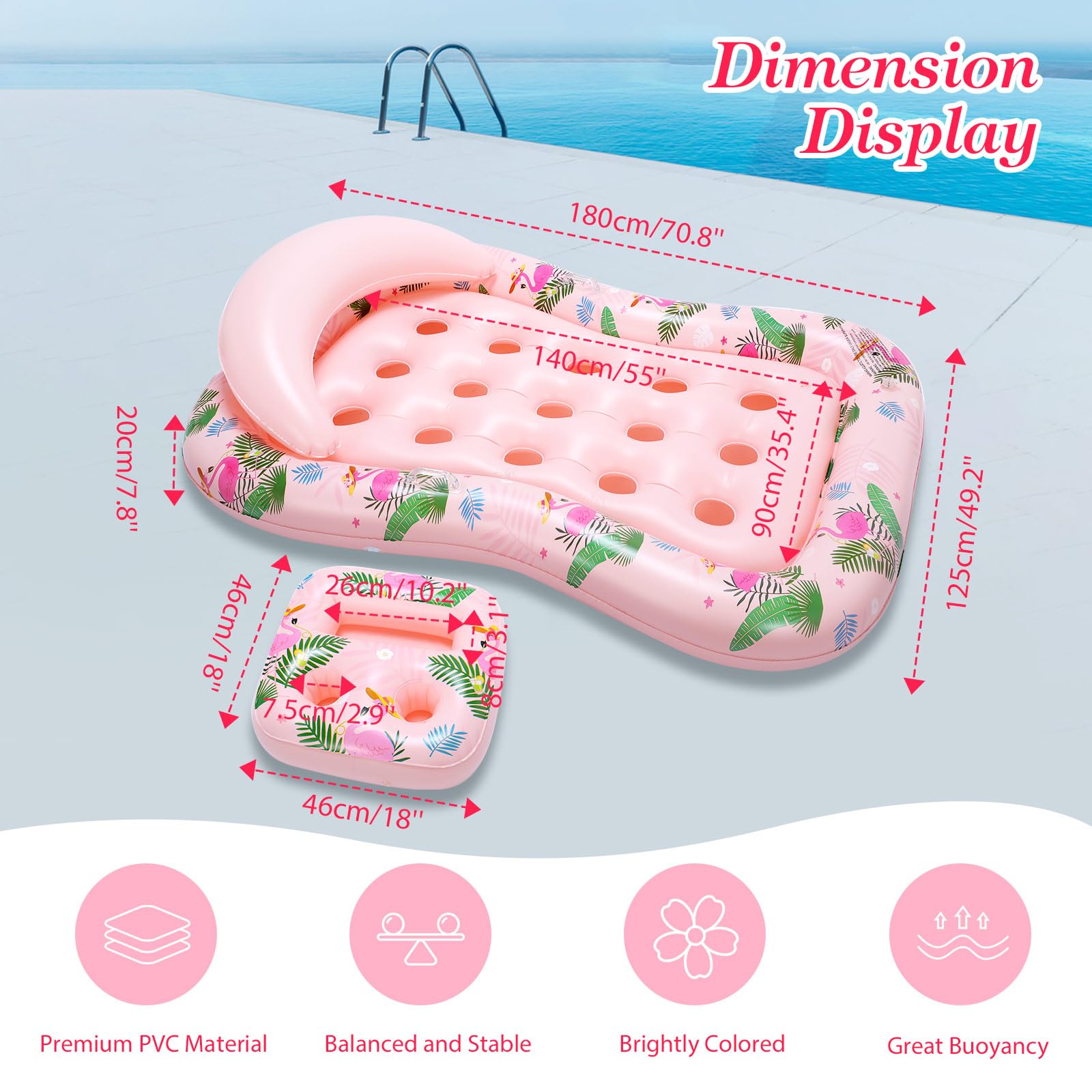 MoKo Pool Floats Adult, Floating Bed with Ice Bar, Tanning Bed Pool Raft Inflatable Lounger with Drink Holder Tanning Chair Inflatable Pool Toys for Party Beach Backyard