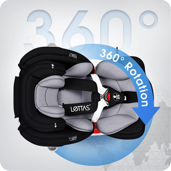 LETTAS 360 Rotation Baby Car Seat with Isofix Group 0+1/2/3 (0-36 kg, 0-12 Years) Maximum Recline 165° for Rear Facing, SIPS