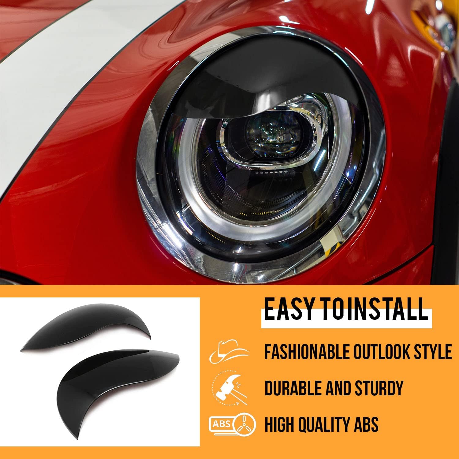Gazoz Performance Aggressive Headlights Eyebrows Eyelids Cover - Headlamp Eyebrow Eyelid Decoration - Gloss Black ABS Headlight Cover for 14-21 F55 F56 F57