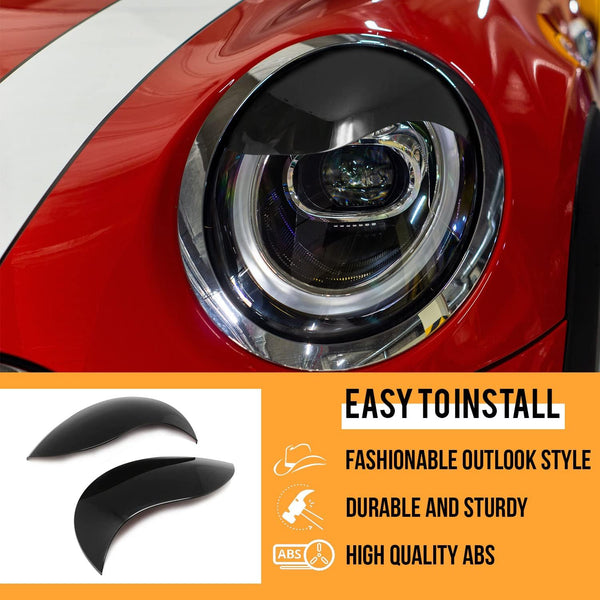 Gazoz Performance Aggressive Headlights Eyebrows Eyelids Cover - Headlamp Eyebrow Eyelid Decoration - Gloss Black ABS Headlight Cover for 14-21 F55 F56 F57