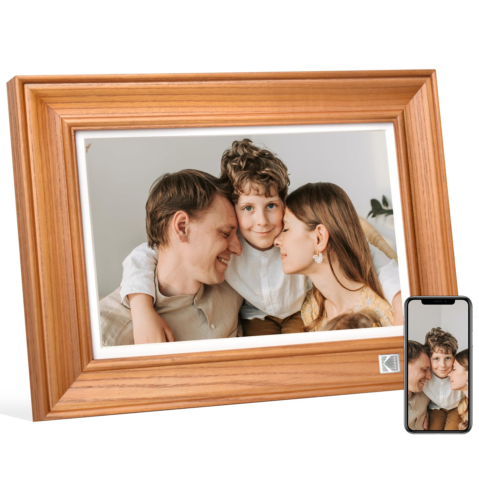 KODAK Digital Photo Frame WiFi Digital Picture Frame 10.1 Inches, FHD 1920*1200 IPS Touchscreen, Wooden Smart Electronic Frame with 32GB Memory, Easy to Share Photo, Video via APP with Your Loved Ones