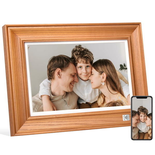 KODAK Digital Photo Frame WiFi Digital Picture Frame 10.1 Inches, FHD 1920*1200 IPS Touchscreen, Wooden Smart Electronic Frame with 32GB Memory, Easy to Share Photo, Video via APP with Your Loved Ones