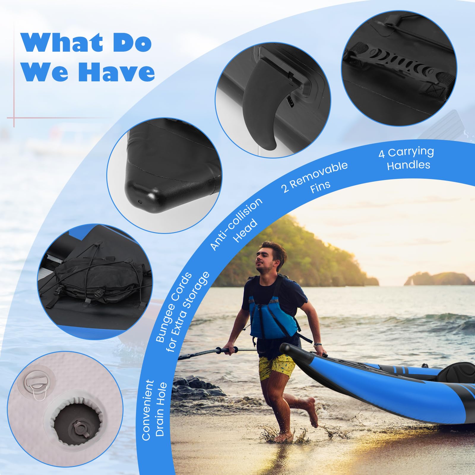 GYMAX Inflatable Kayak Set, 2-Person Inflatable Boat with Aluminum Oars, EVA Padded Seat, Fins, Hand Pump, Repair Kit and Carry Bag, Blow Up Canoe for Lakes, Rivers & Sea Shores